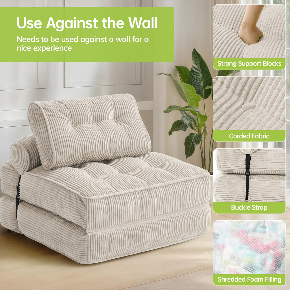 Folding Sofa Bed Chair – Gray