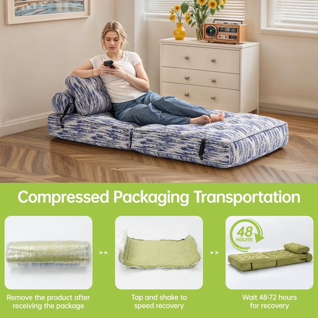 Folding Sofa Bed Chair – Gray