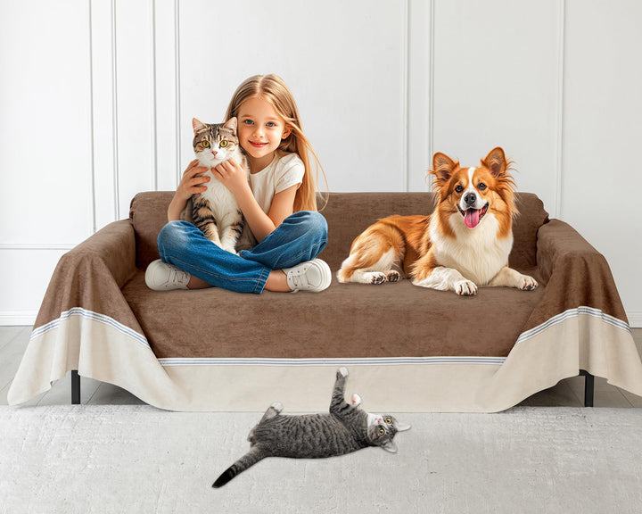 Cat Scratch Sofa Cover, Navy Blue 118" x 91"