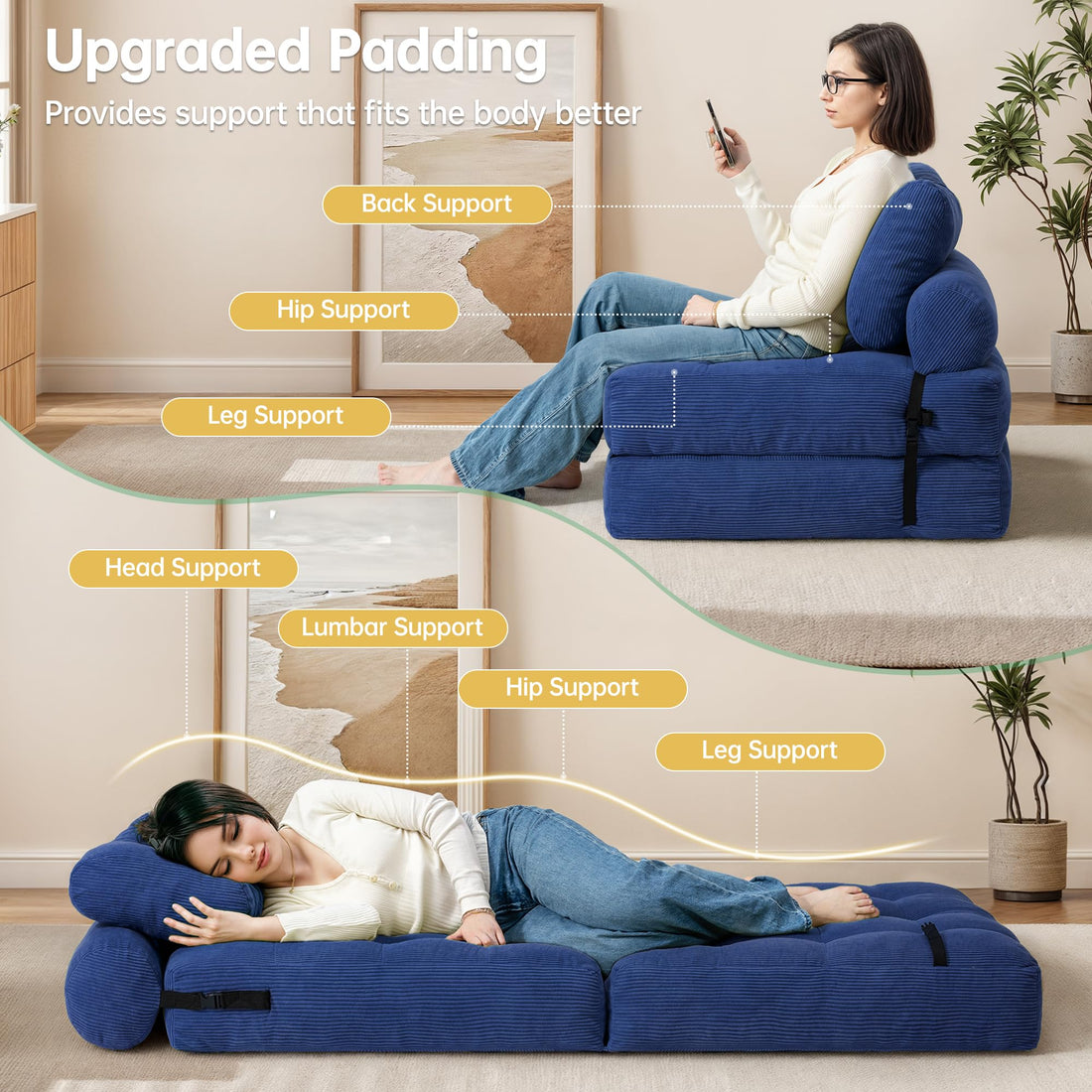 Folding Sleeper Chair Bed – Grey