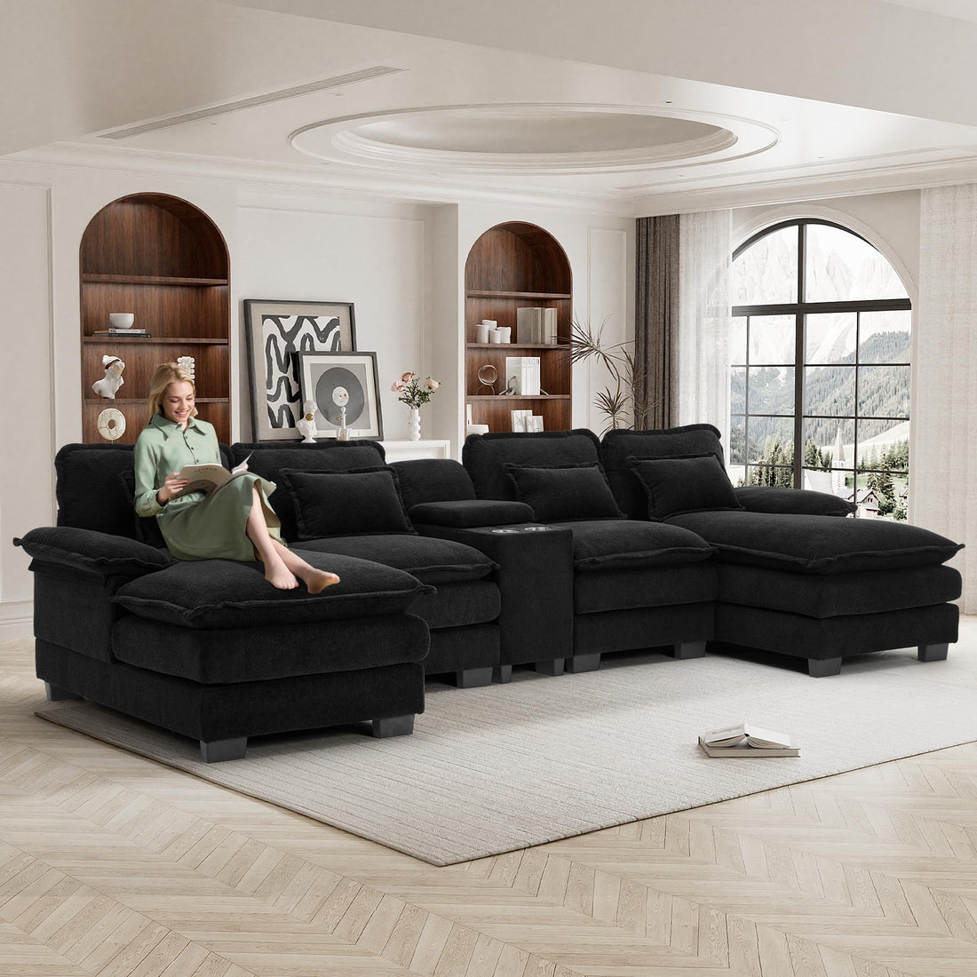 124" U-Shaped Cloud Sofa with USB