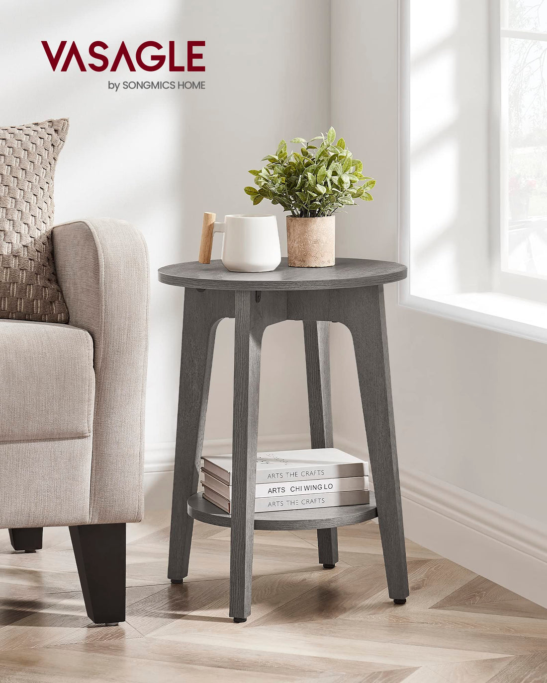 VASAGLE Round Side Table with Shelf
