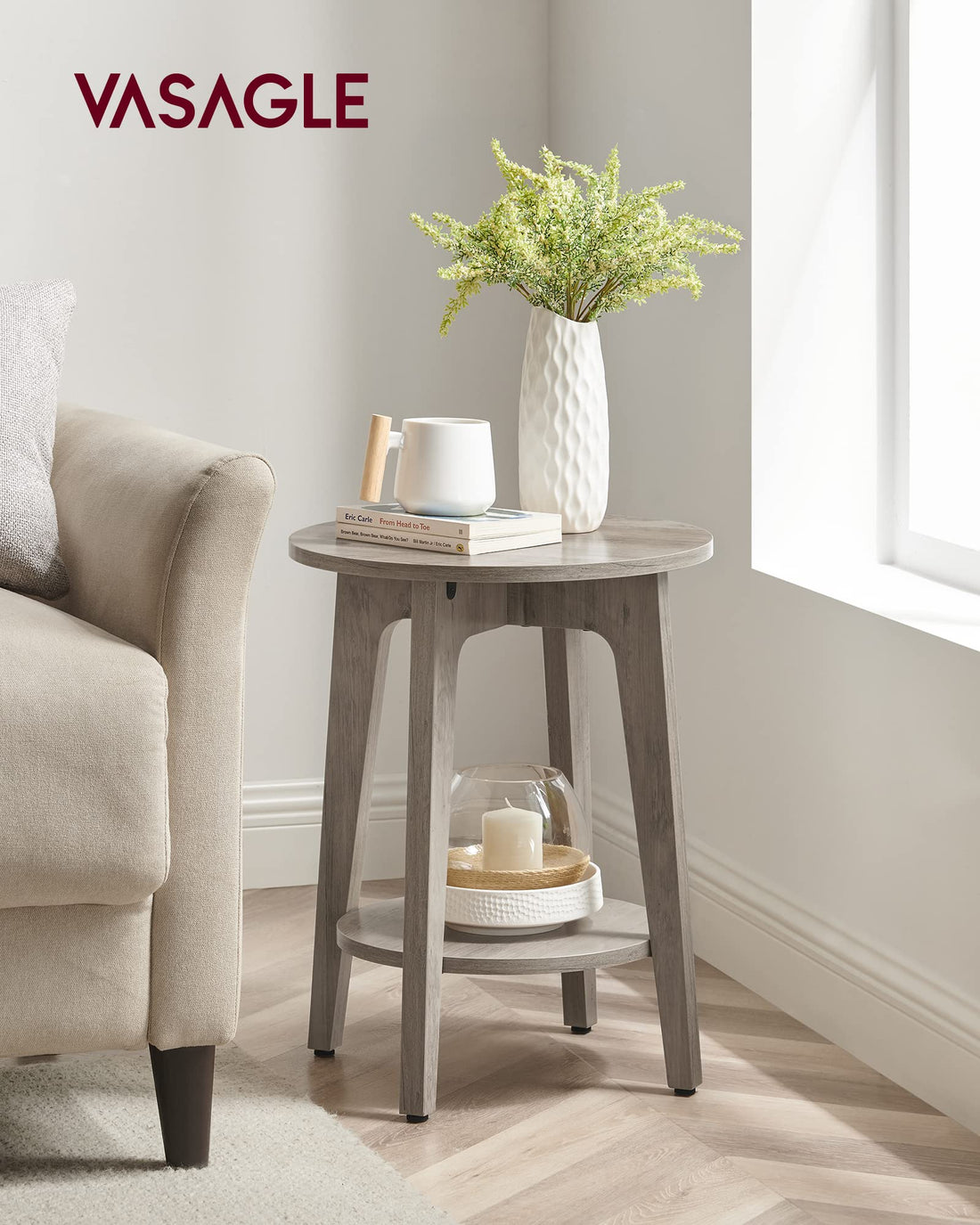 VASAGLE Round Side Table with Shelf