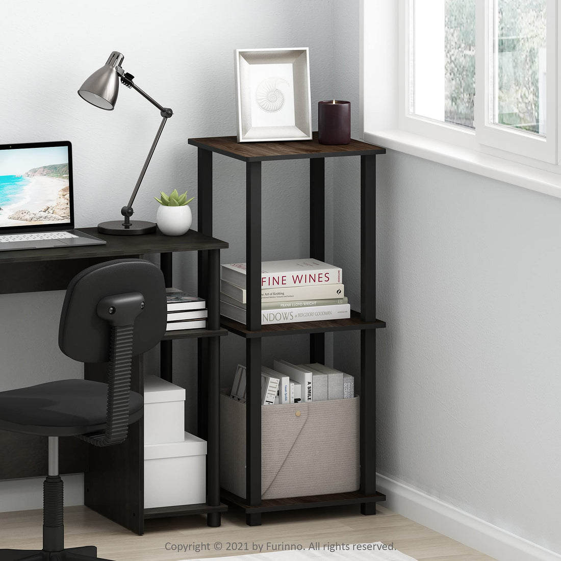 Furinno Simplistic Set of 2 End Table, Espresso/Black