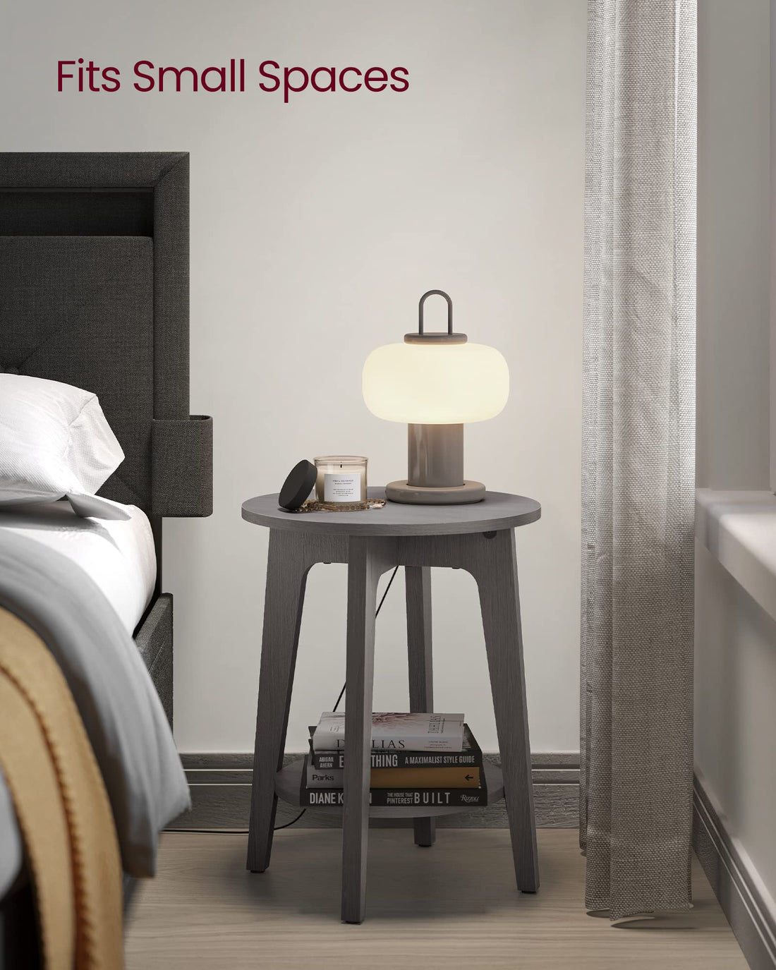 VASAGLE Round Side Table with Shelf