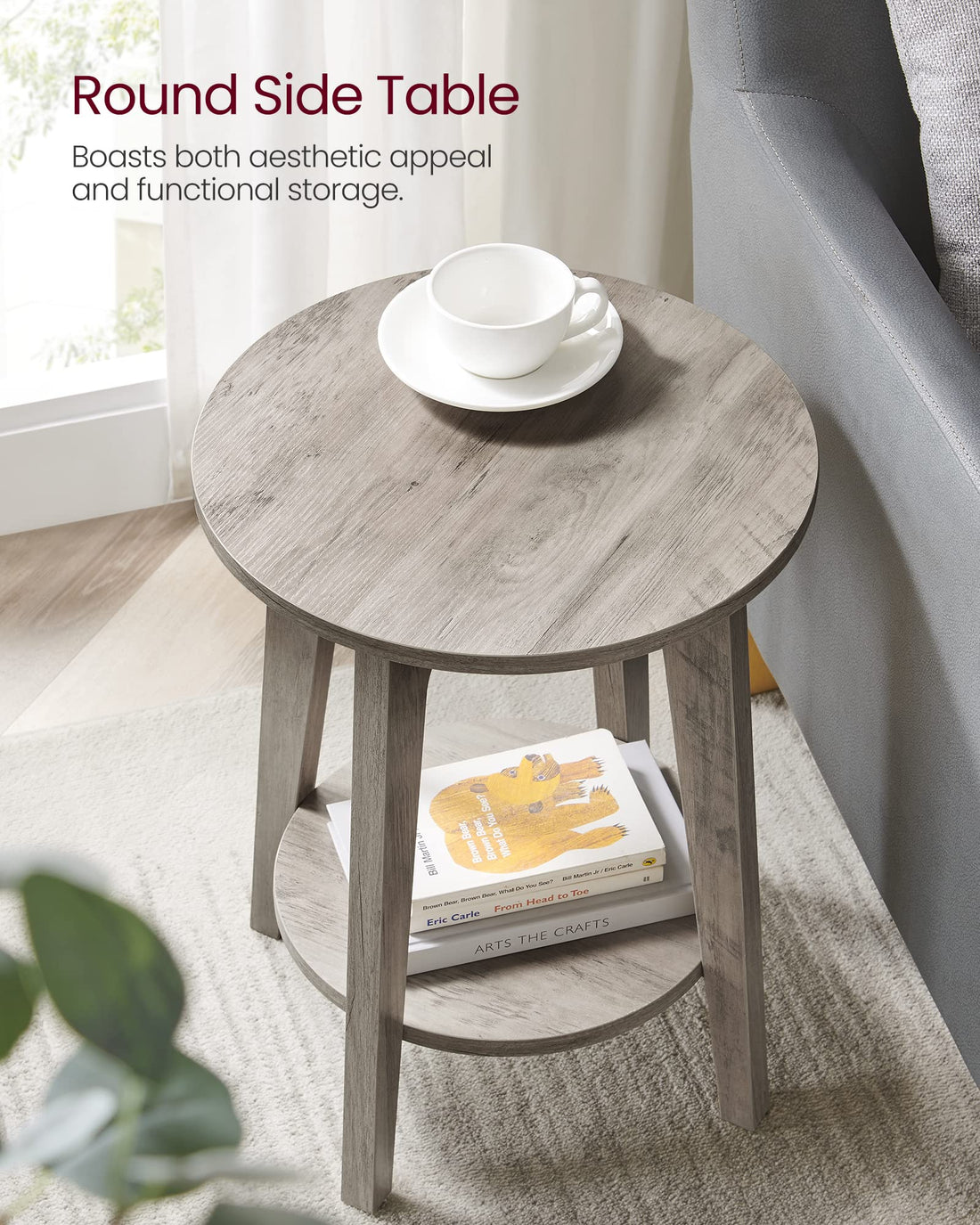 VASAGLE Round Side Table with Shelf