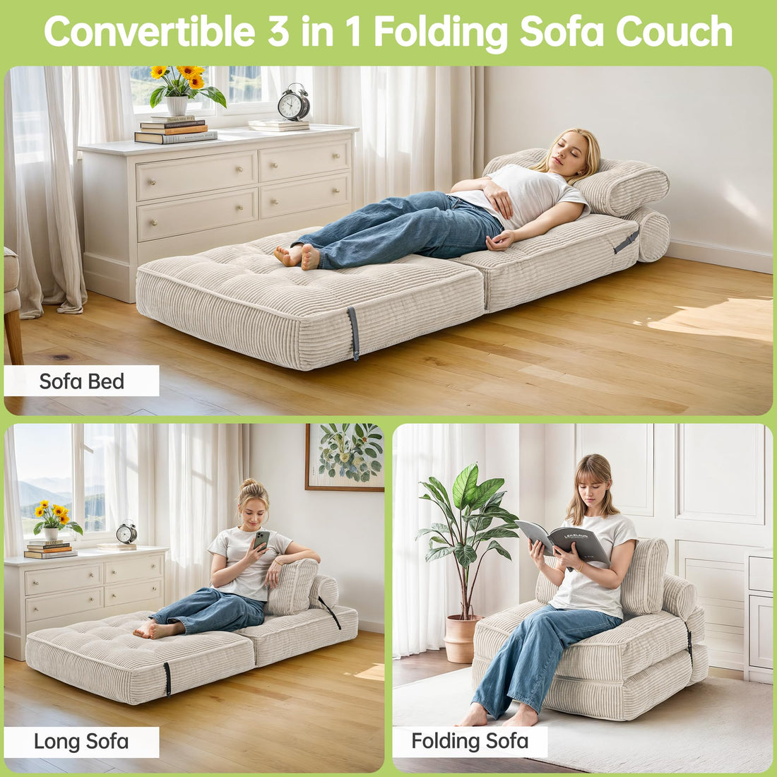 Folding Sofa Bed Chair – Gray