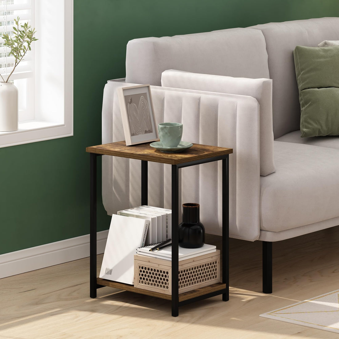 Furinno Simplistic Set of 2 End Table, Espresso/Black