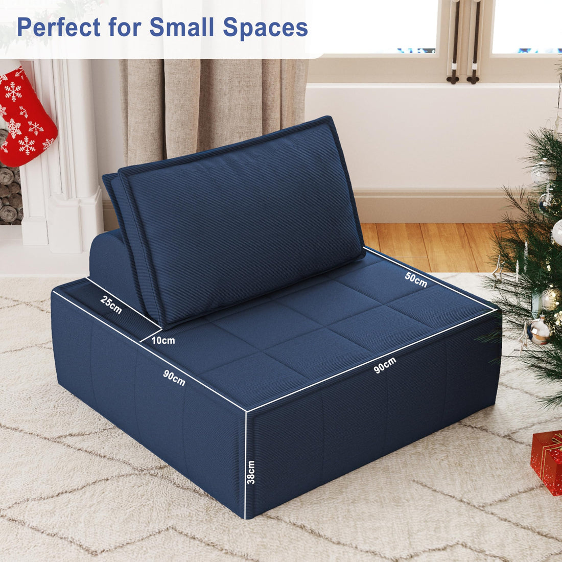 Modular Blue Corduroy Sofa Sleeper – 35"