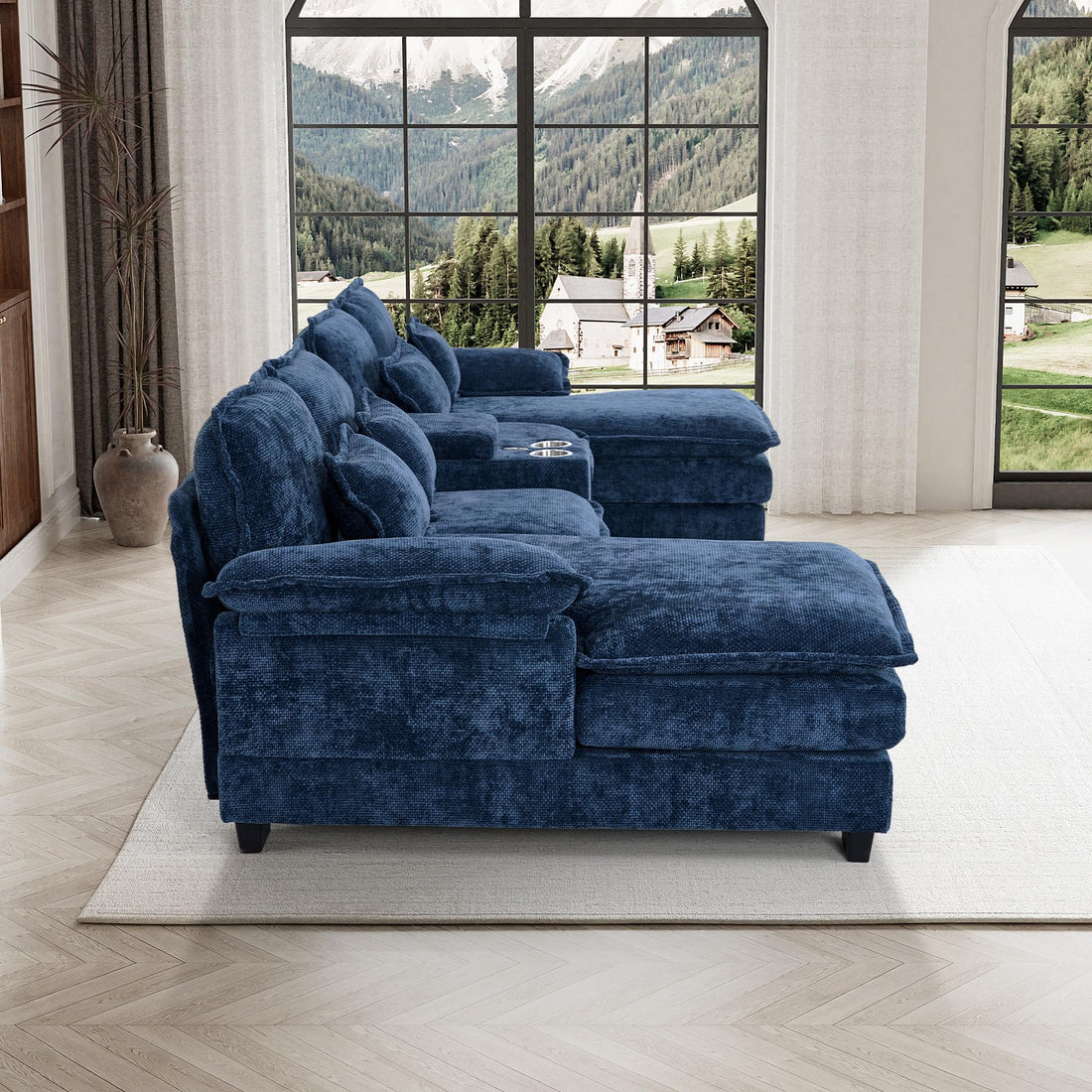 124" U-Shaped Cloud Sofa with USB
