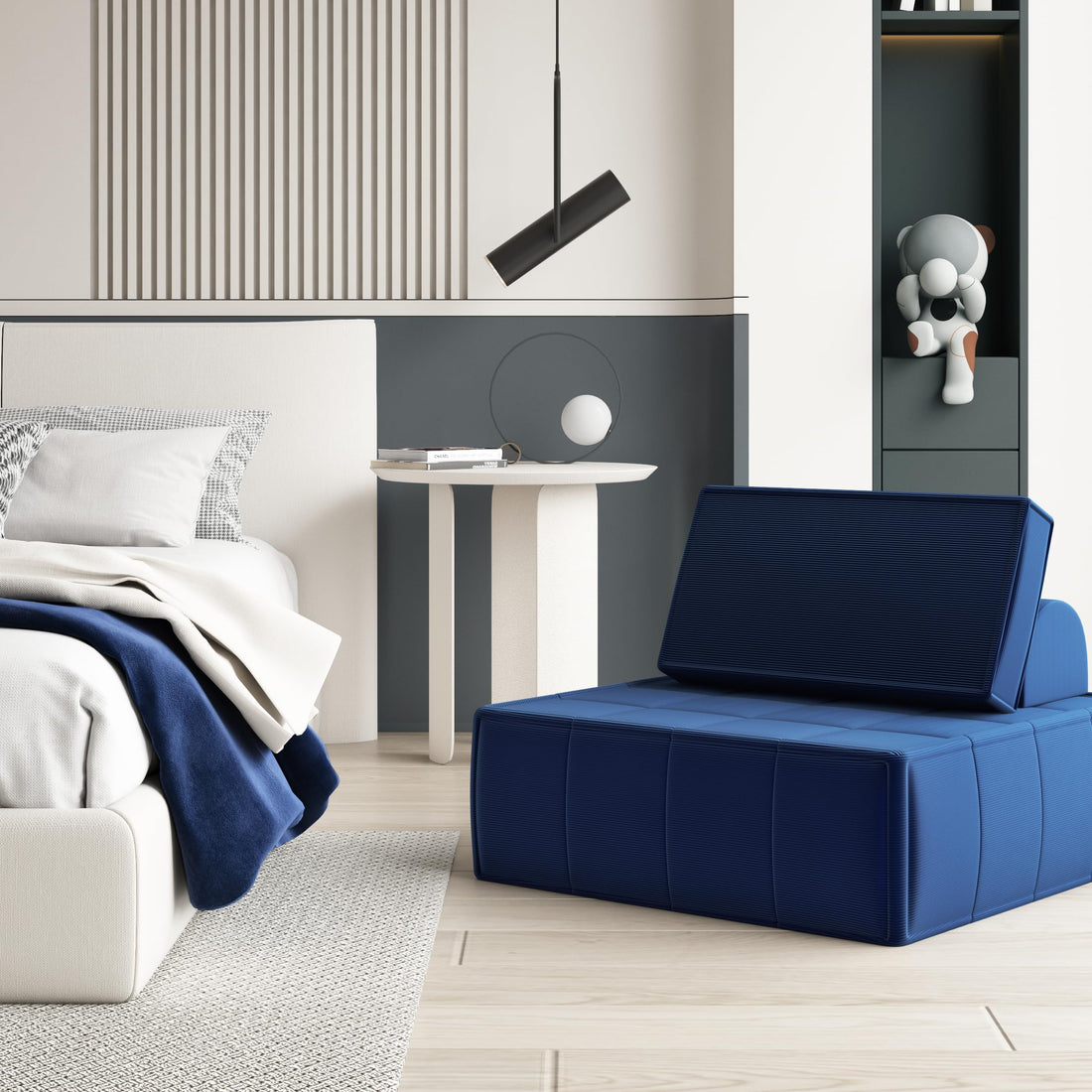 Modular Blue Corduroy Sofa Sleeper – 35"