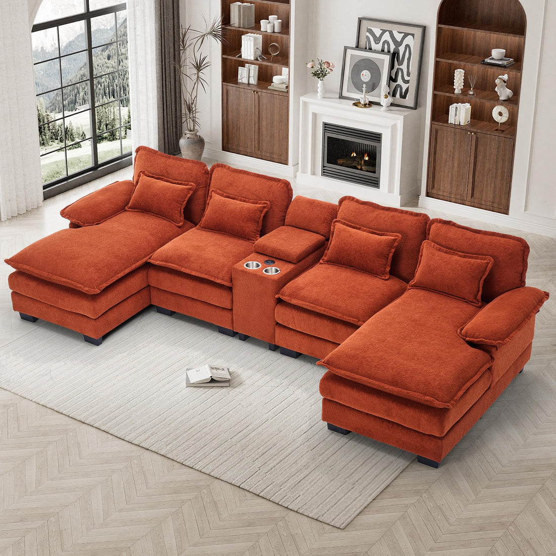 124" U-Shaped Cloud Sofa with USB