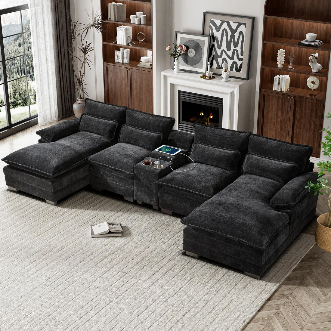 124" U-Shaped Cloud Sofa with USB