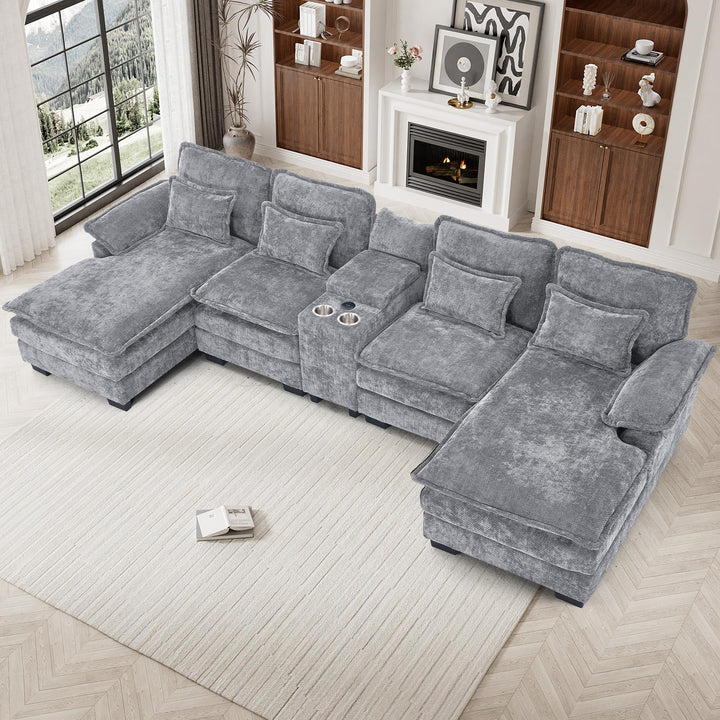 124" U-Shaped Cloud Sofa with USB