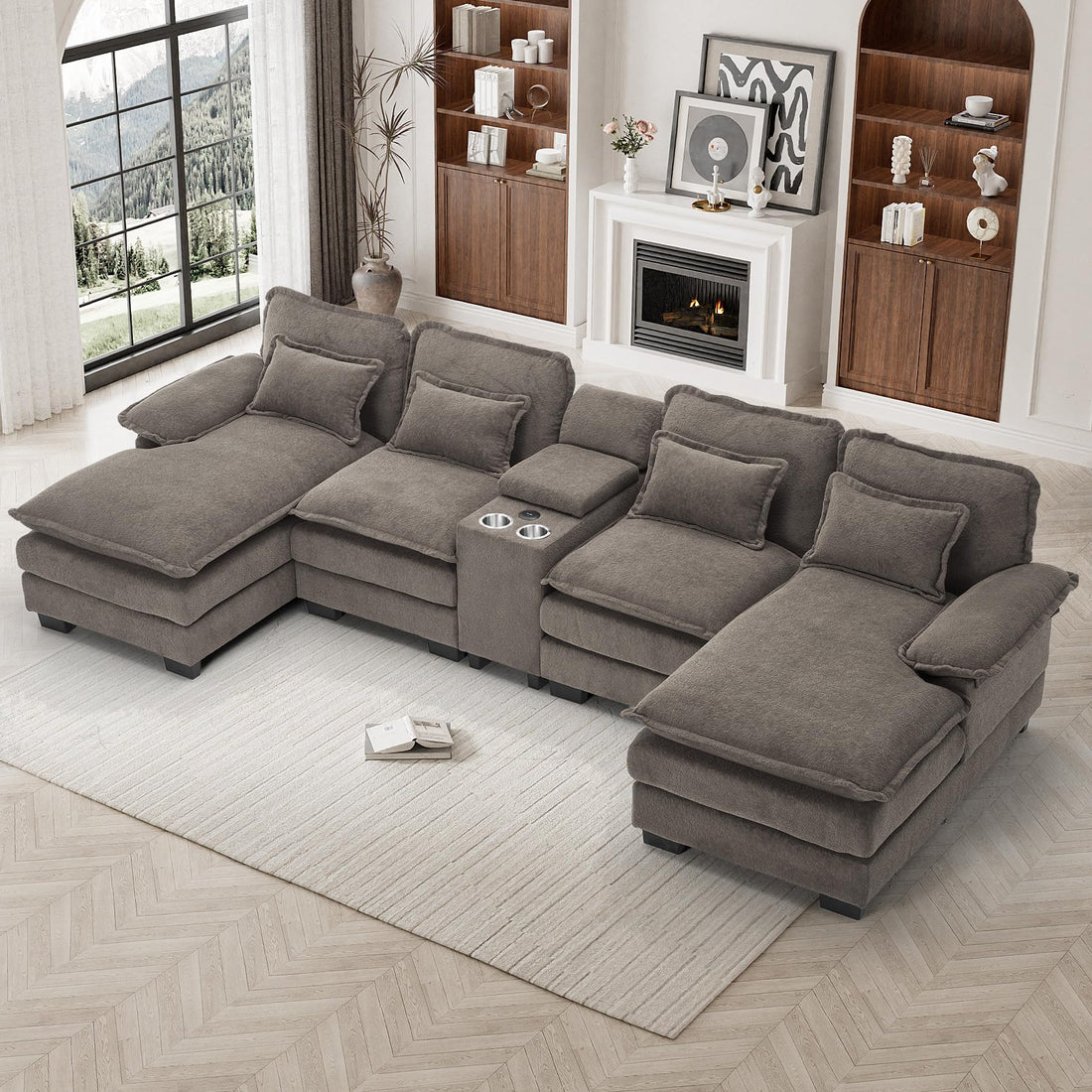 124" U-Shaped Cloud Sofa with USB