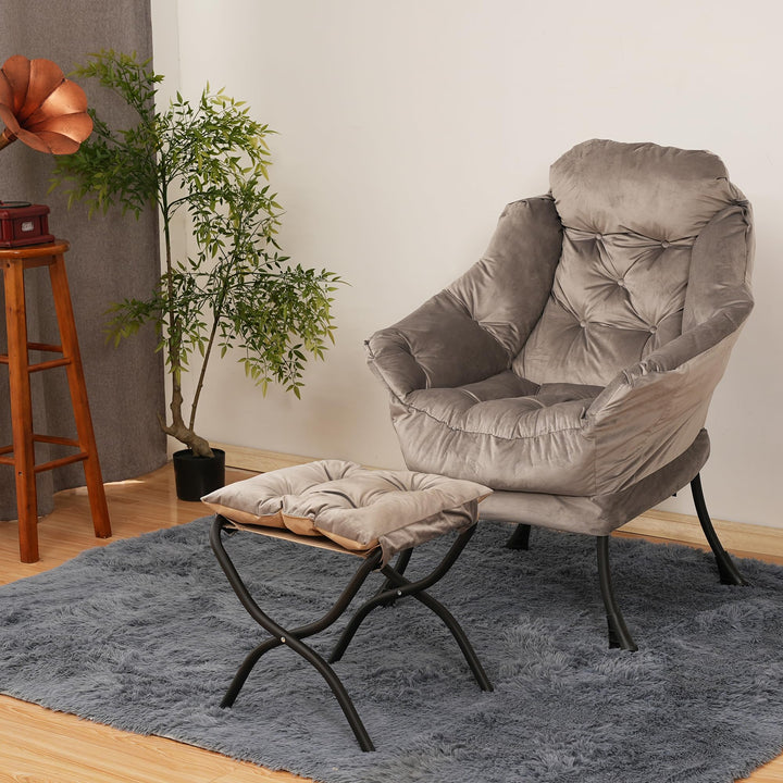 Lazy Chair with Ottoman & Pocket – Beige