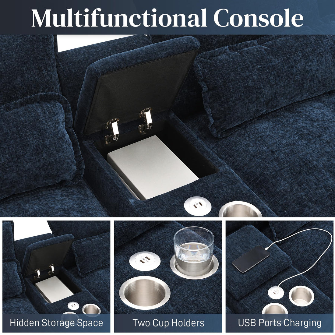 124" U-Shaped Cloud Sofa with USB