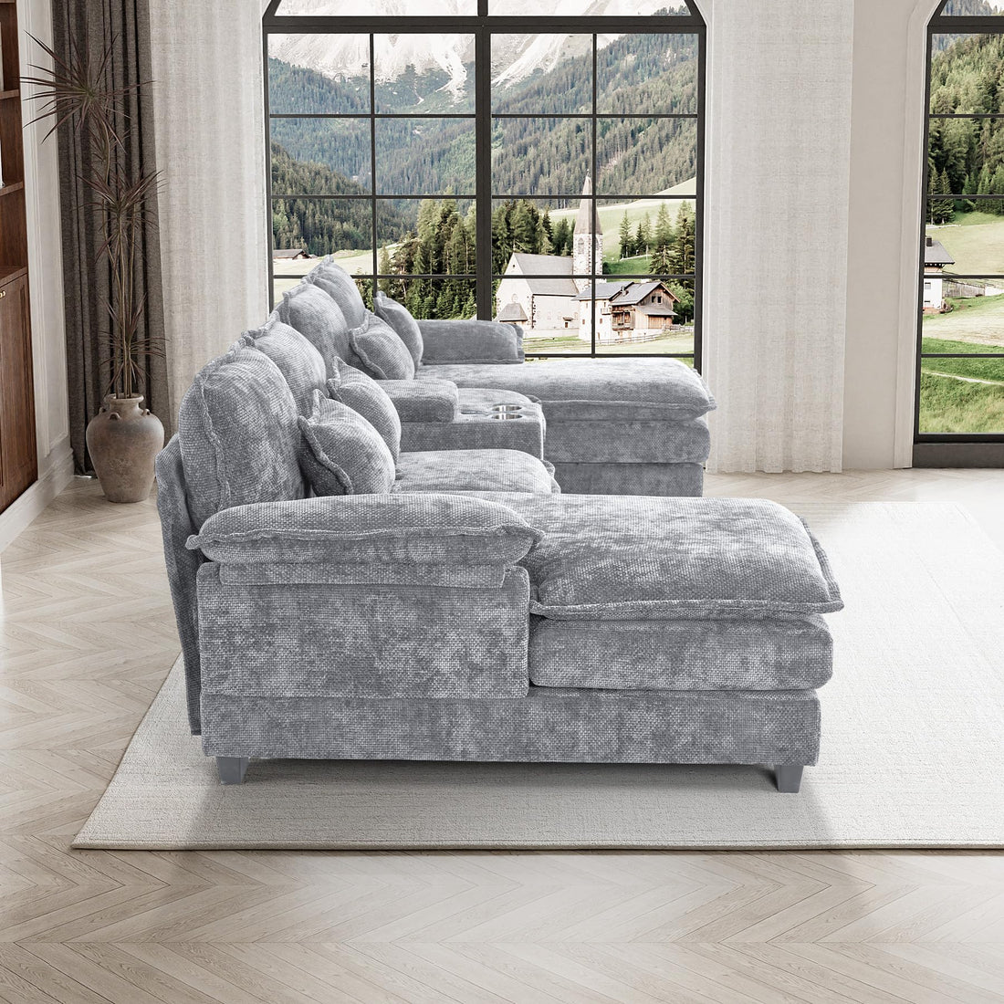 124" U-Shaped Cloud Sofa with USB