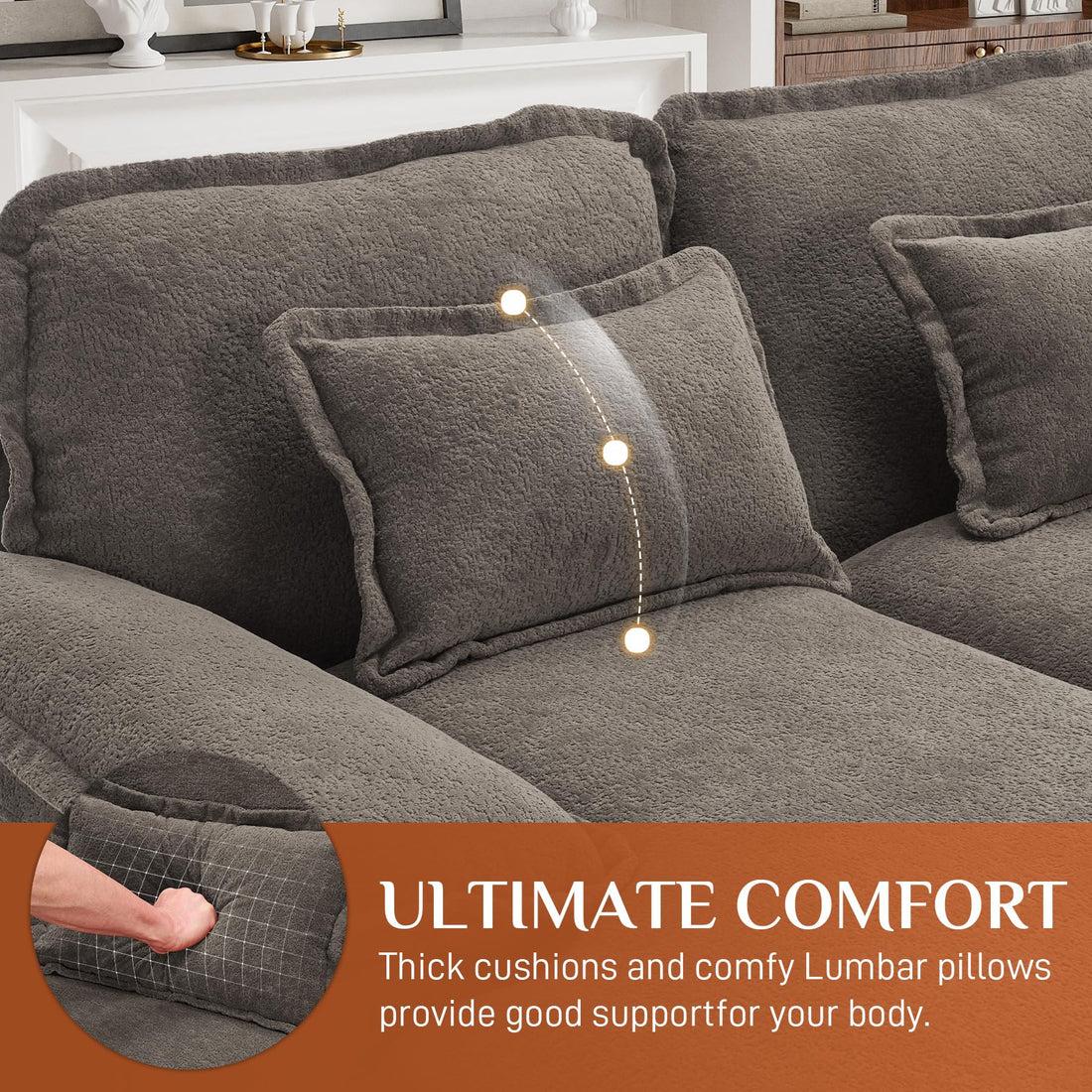 124" U-Shaped Cloud Sofa with USB