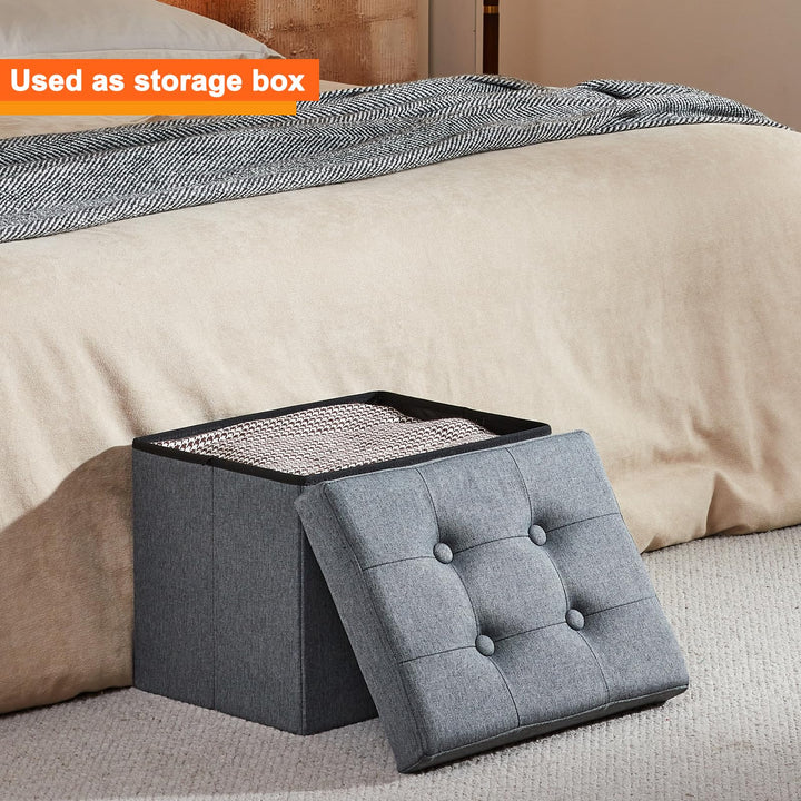 Grey Foldable Storage Ottoman, 17"x13"
