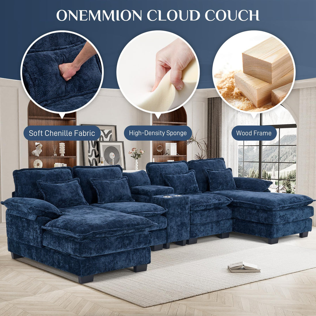 124" U-Shaped Cloud Sofa with USB
