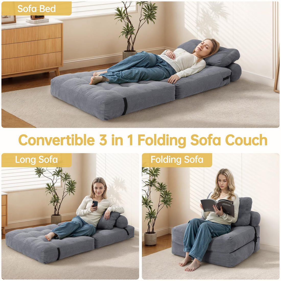 Folding Sleeper Chair Bed – Grey