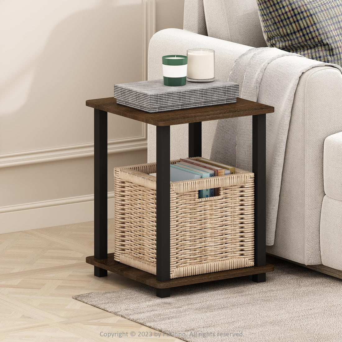 Furinno Simplistic Set of 2 End Table, Espresso/Black