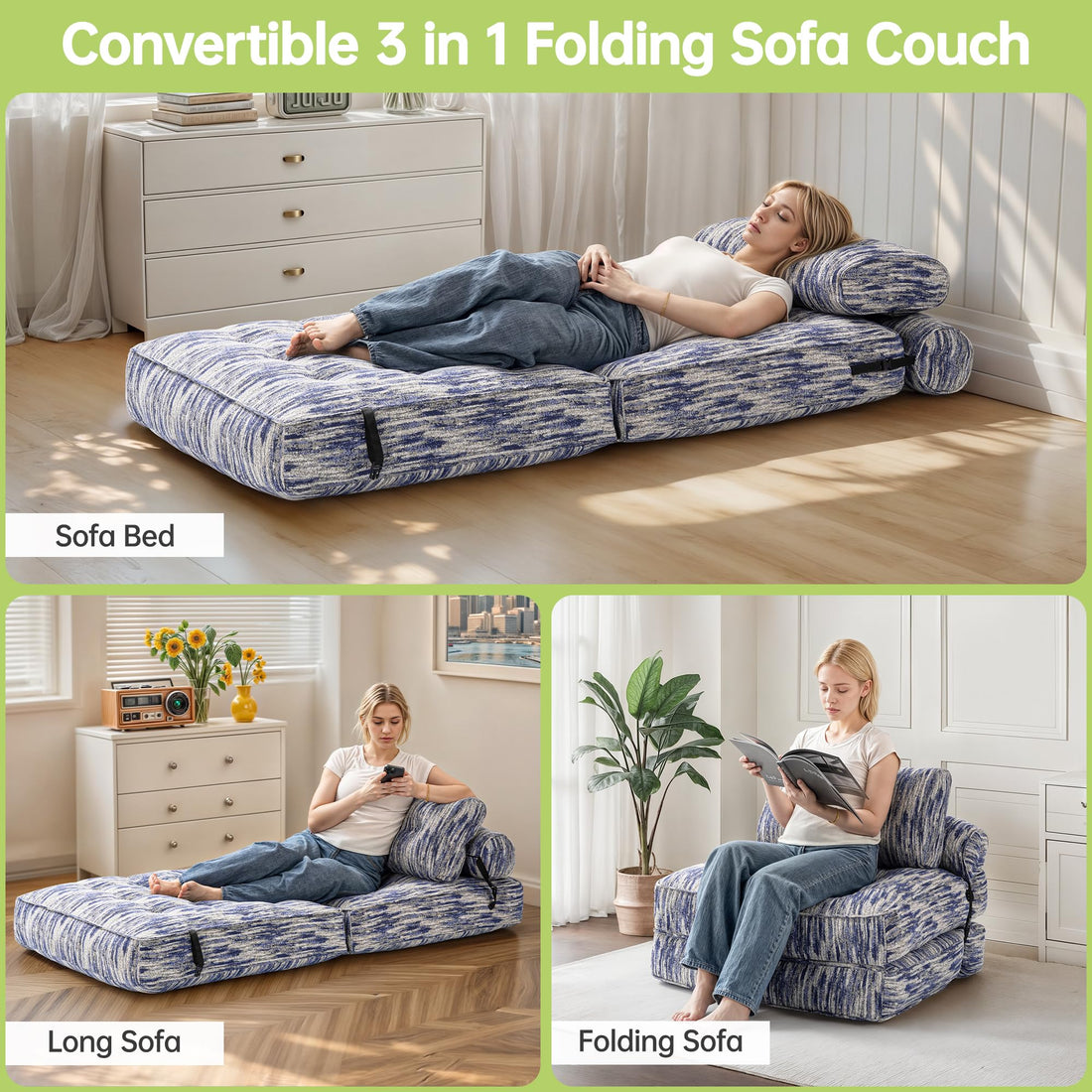 Folding Sofa Bed Chair – Gray