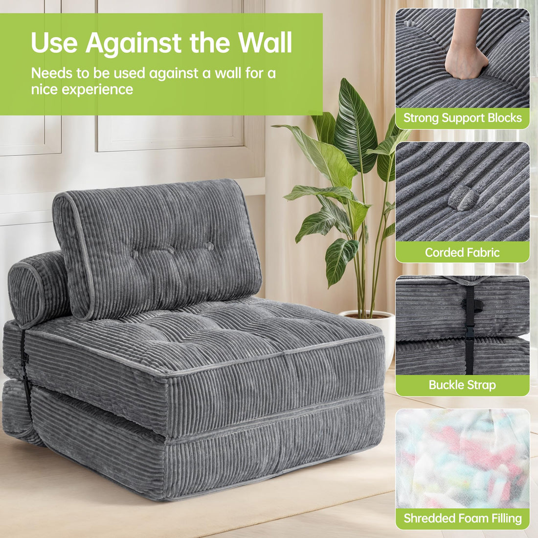 Folding Sofa Bed Chair – Gray
