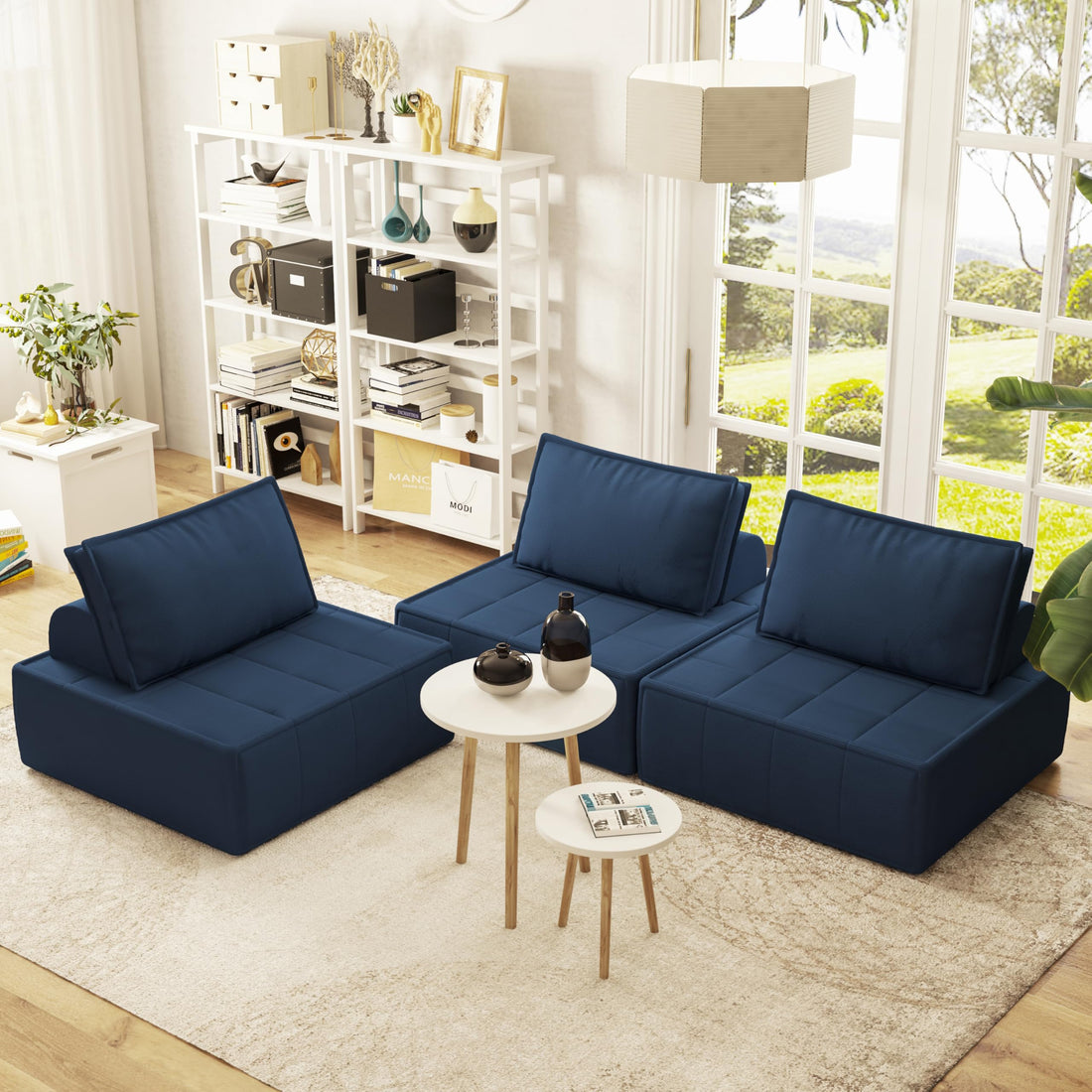 Modular Blue Corduroy Sofa Sleeper – 35"
