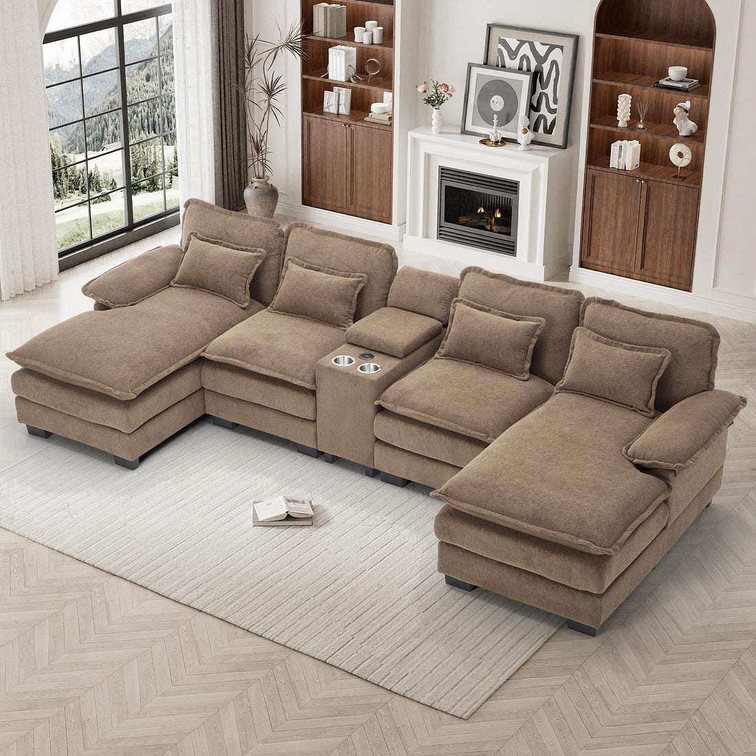 124" U-Shaped Cloud Sofa with USB
