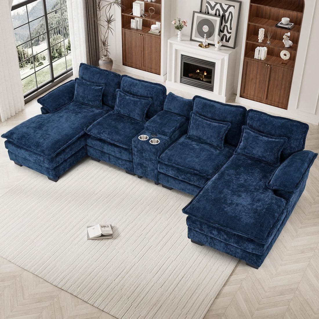 124" U-Shaped Cloud Sofa with USB