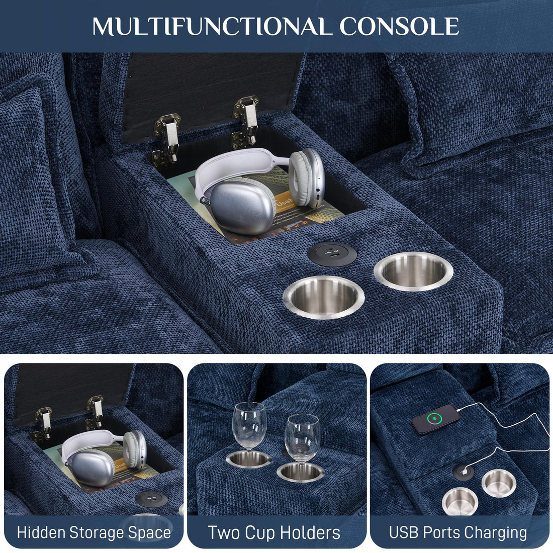 124" U-Shaped Cloud Sofa with USB